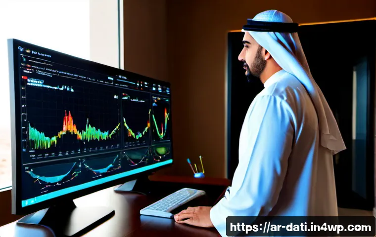 고급 데이터 분석을 위한 머신러닝 기법 - Photorealistic modern analytics workspace in a Gulf Arab city, Arab data scientist in modest profess...